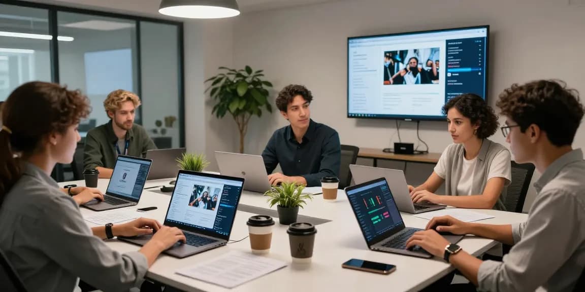 Team utilizing ai image detector for effective content moderation in a modern tech office.