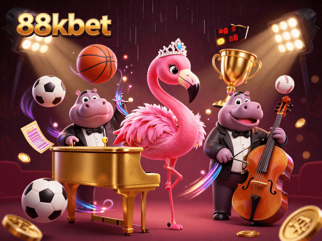 Experience the vibrant world of 88kbet with lively characters and elements of gaming excitement.