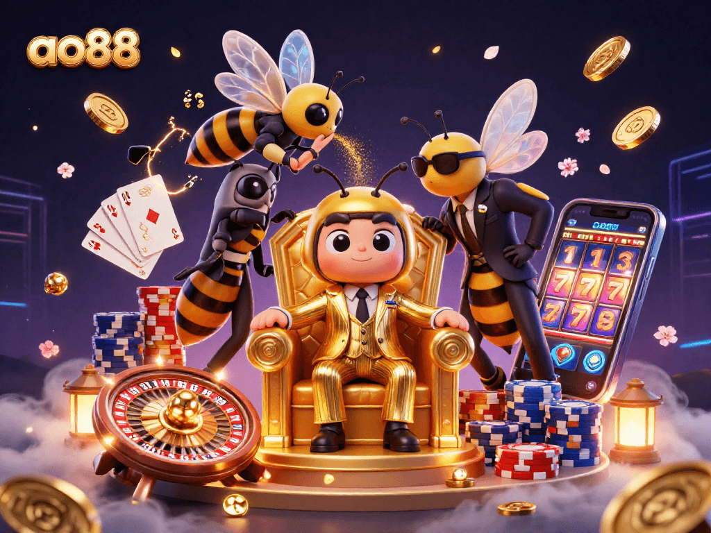 Experience the excitement at ao88 with vibrant casino elements in a 3D illustration