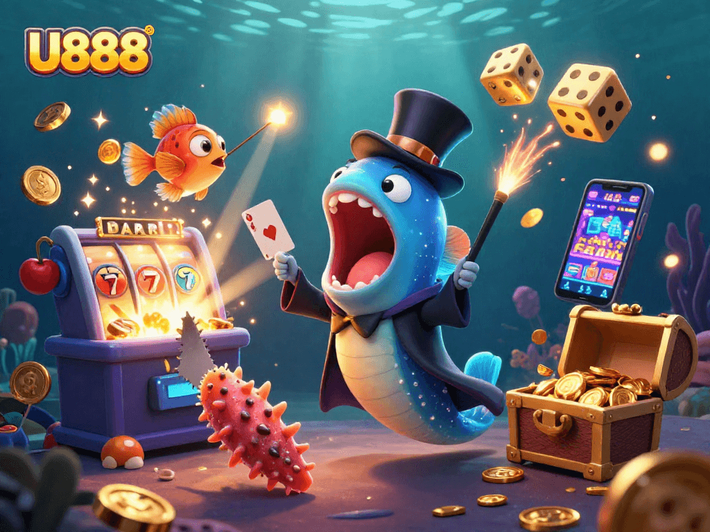 Join in the fun at U888 with vibrant casino joy featuring card tricks and slot machines.