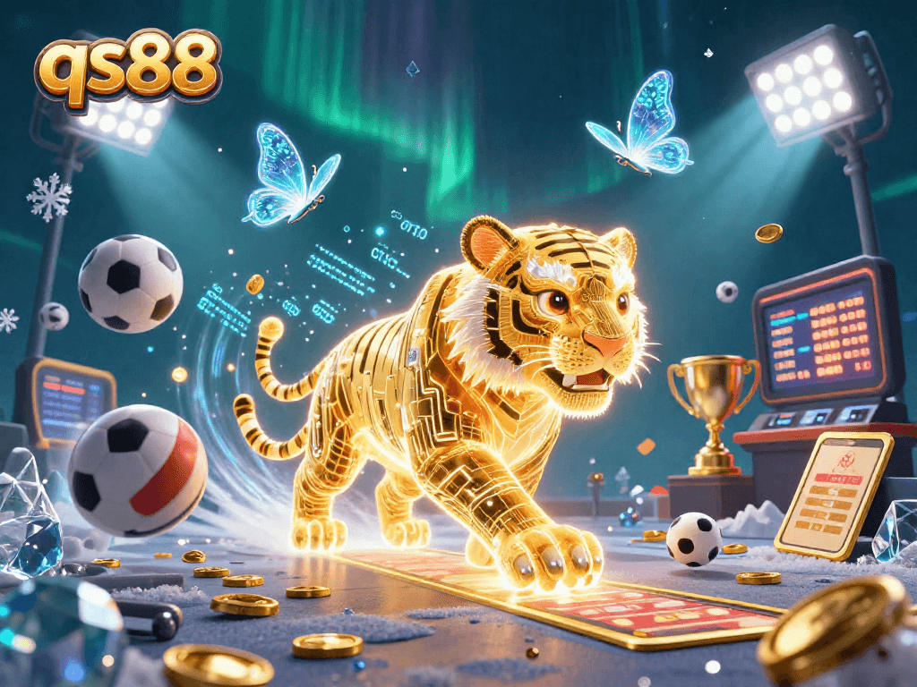 Engage in thrilling action at qs88 with a vibrant casino scene featuring sports and gaming elements.