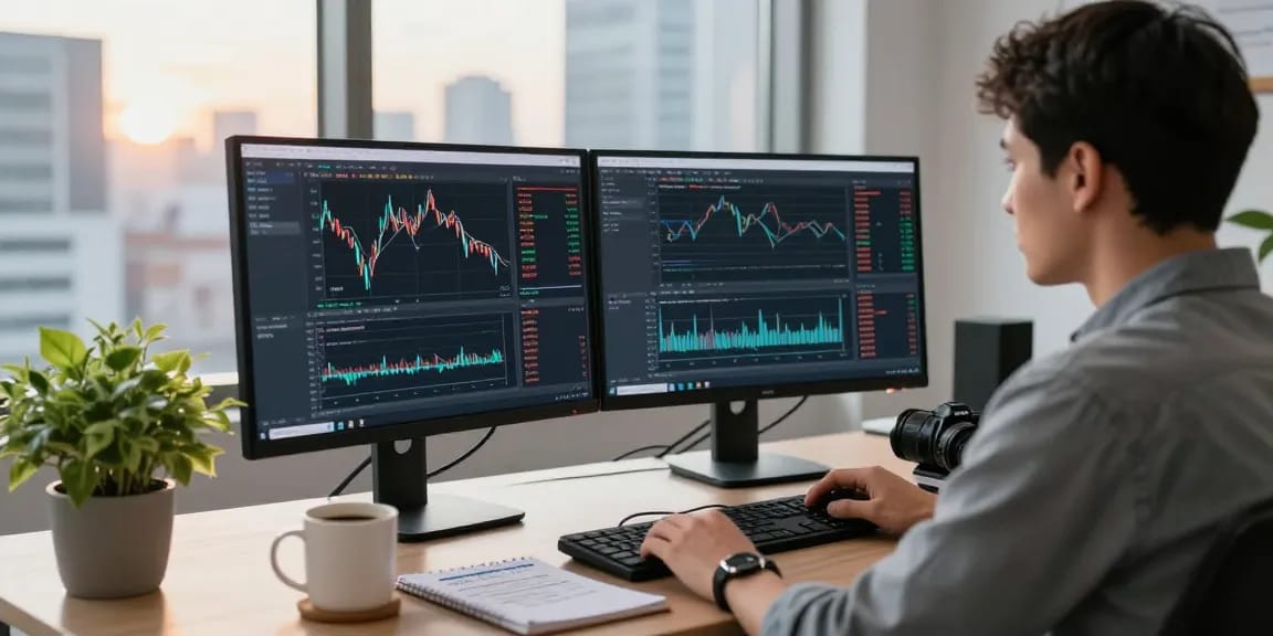offshore CNY forex API integration displayed on dual monitors in a modern office space