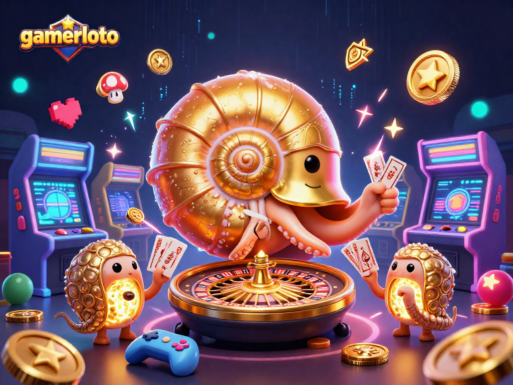 Experience gamerloto casino action in a vibrant 3D illustration showcasing cards, roulette, and arcade games.