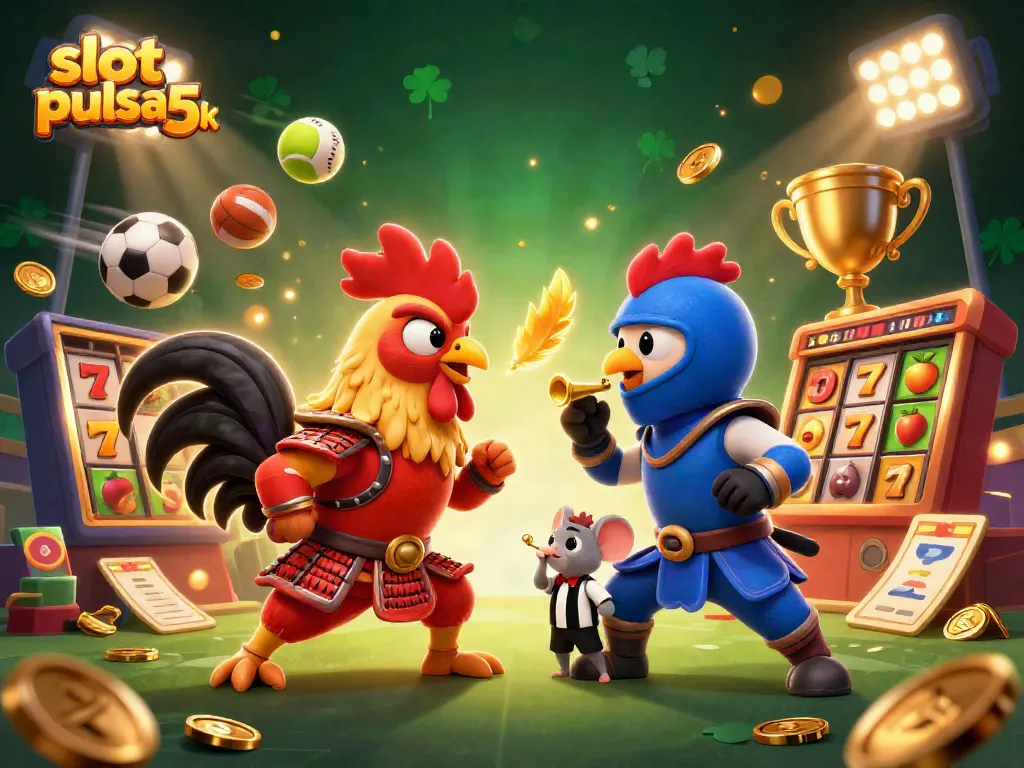 Engage with thrilling slot pulsa 5k action featuring samurai roosters and vibrant casino elements.