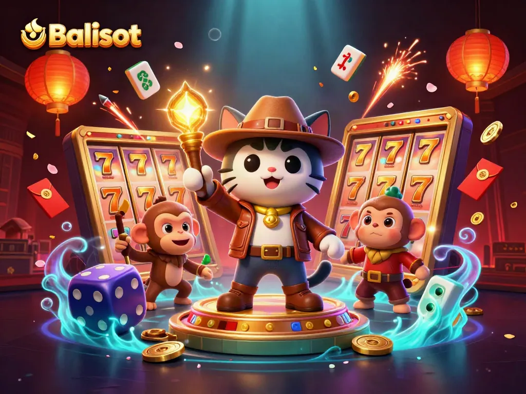Spin to win at Balislot with vibrant casino-themed illustration showcasing luck and adventure.