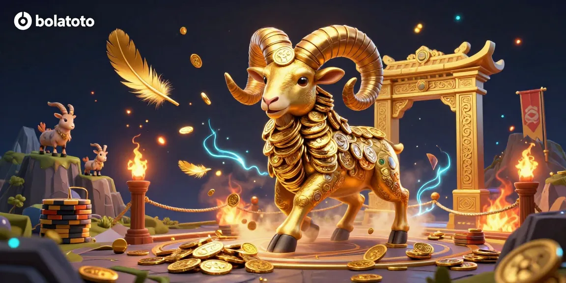 Experience exciting bolatoto gaming with a dynamic scene of a golden ram and casino elements.