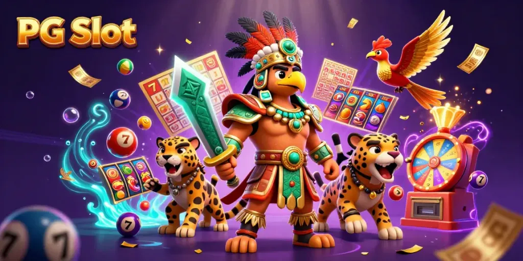 Tampilkan PG Slot yang menarik dengan karakter pejuang dan elemen permainan slot yang dinamis.