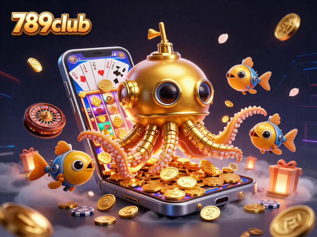 Engage with the 789club experience through a vibrant 3D casino scene bursting with gold coins and gaming action.