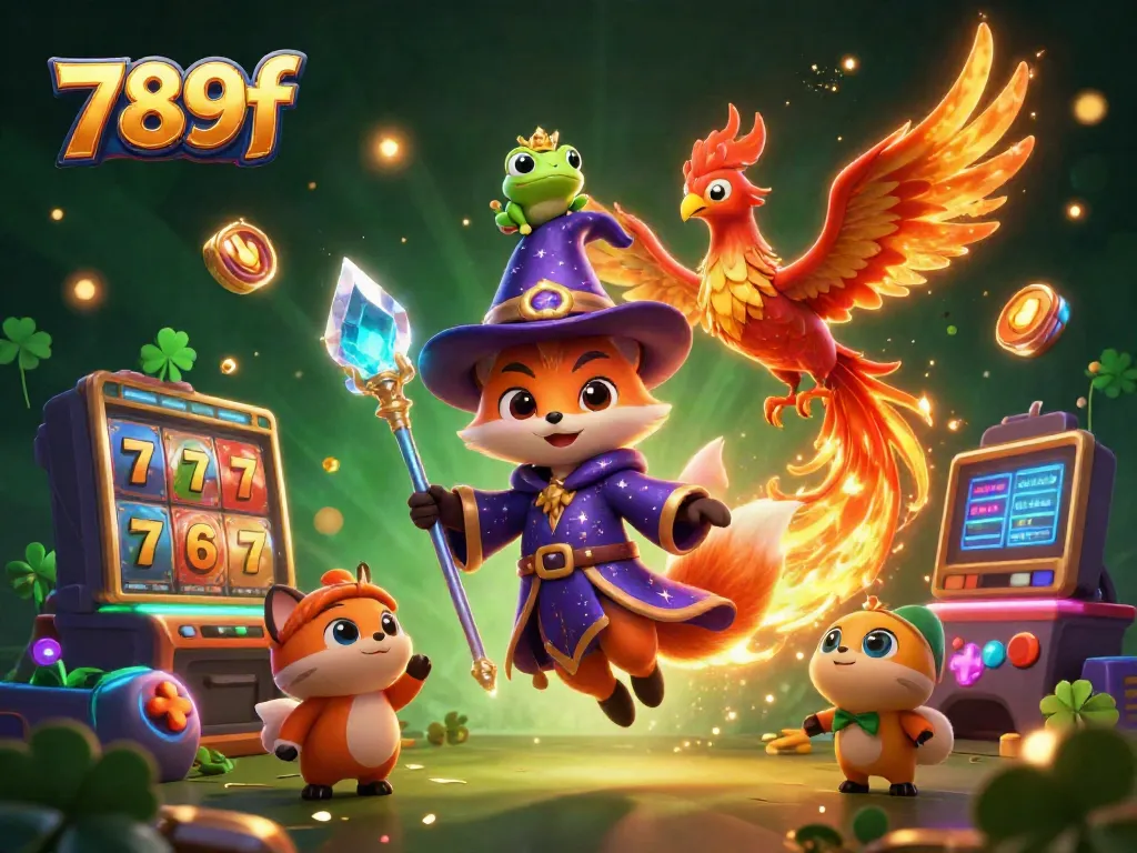 Experience exciting gaming with 789f's magical casino adventure scene featuring characters and slot elements.