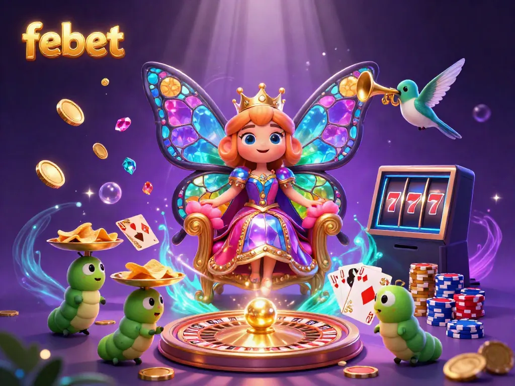 Engage with febet's vibrant casino scene featuring animated characters and dynamic game elements.