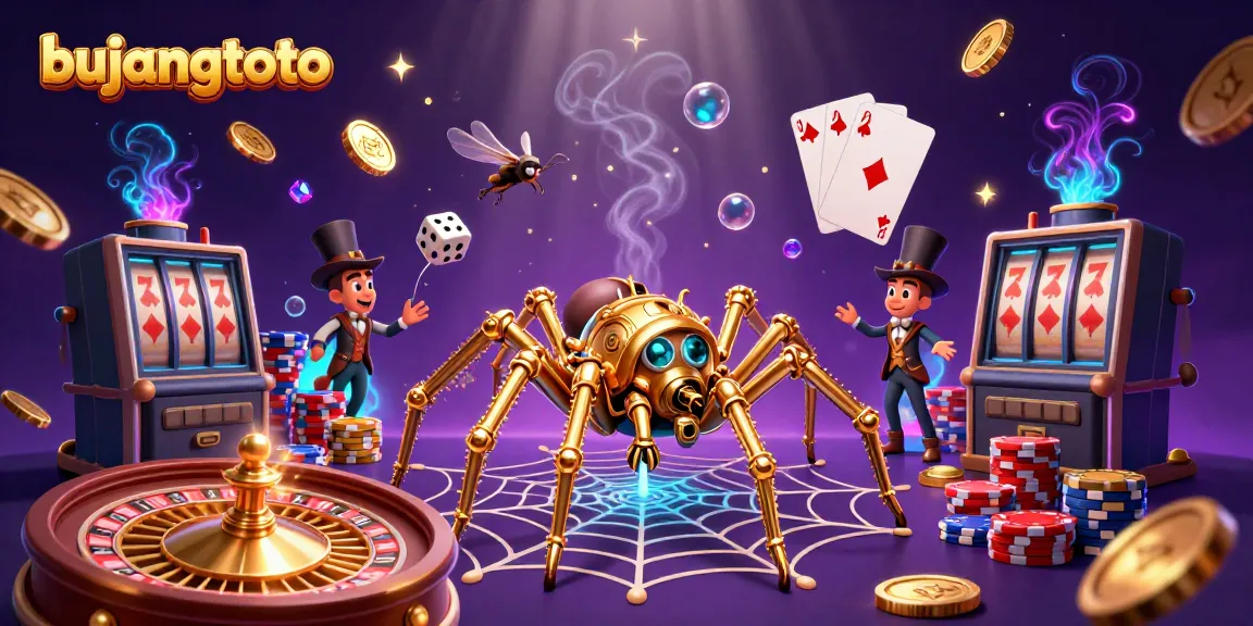 Experience thrilling wins at Bujangtoto with a dynamic casino illustration featuring steampunk elements.