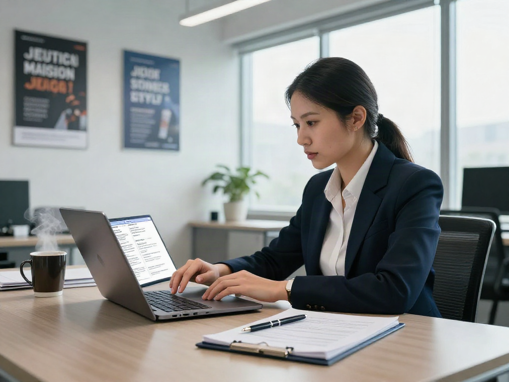 หางาน opportunities in a professional job-seeking environment with a person reviewing listings.