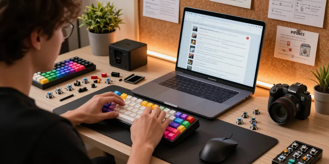 Wooting 60HE v2 upgrades showcased in a vibrant and engaging tech workspace.