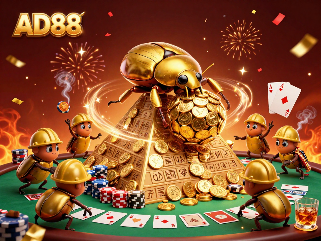 Experience winning strategies in AD88 with vibrant casino-themed elements and engaging characters.