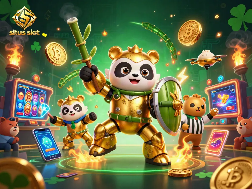 Experience dynamic gameplay at situs slot with a golden panda in an action-packed arena.