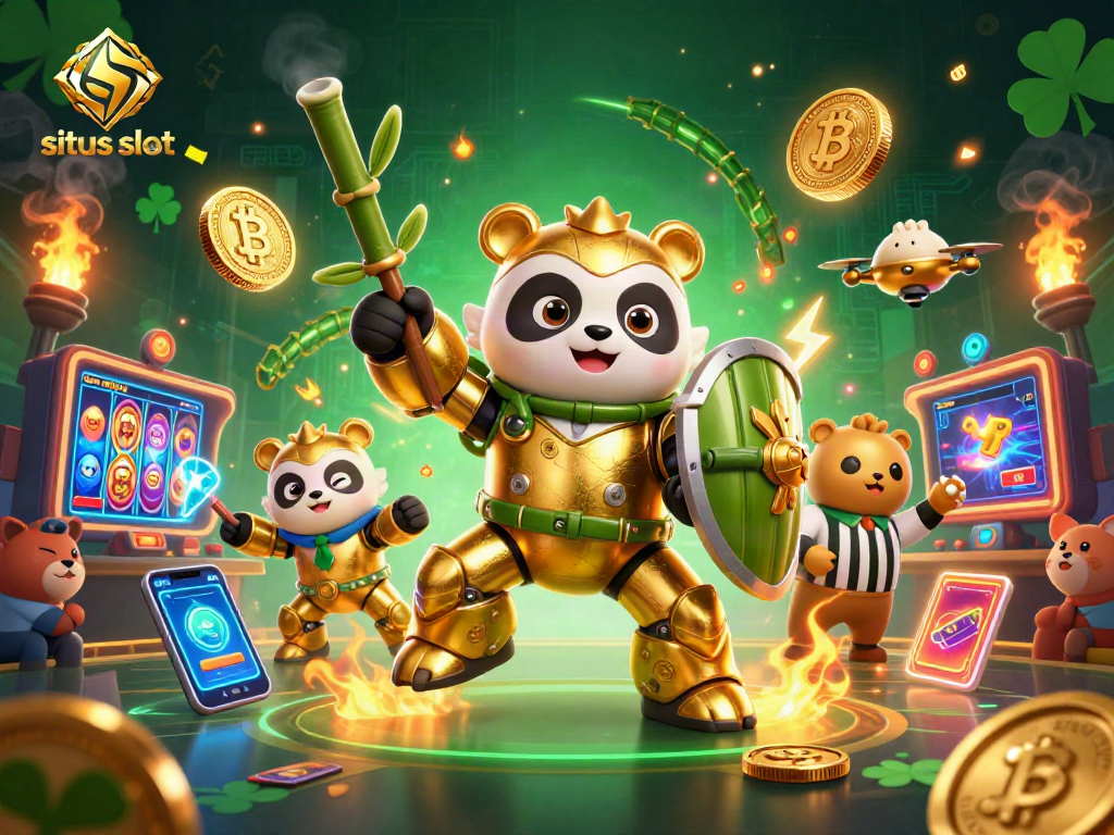 Experience dynamic gameplay at situs slot with a golden panda in an action-packed arena.