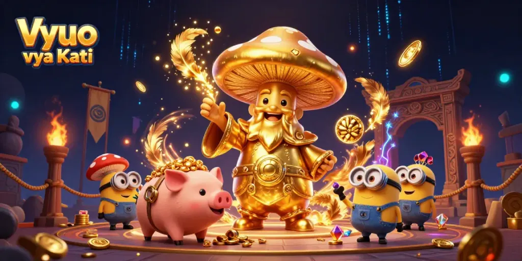 Engage with Vyuo vya Kati to spot magical treasures in a vibrant casino illustrated scene.