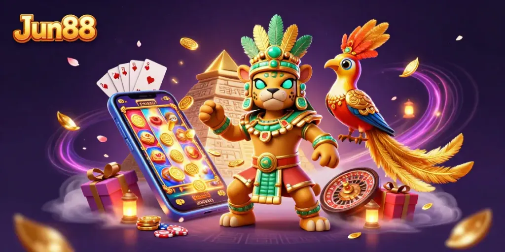 Experience thrilling gameplay at Jun88 with a Mayan jaguar priest and dynamic casino elements.