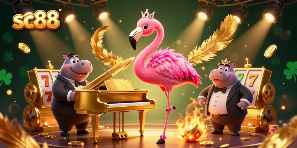 Engage in the vibrant world of sc88 with thrilling slot games featuring a flamingo singer and hippo bassist.
