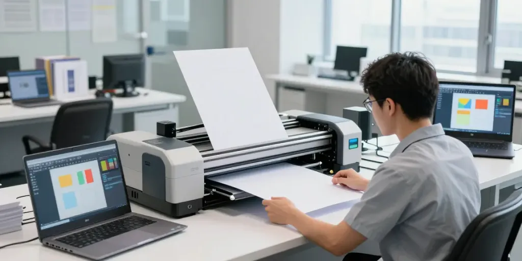 ino Tec digital scanning workstation with technician operating advanced scanner and organized files.