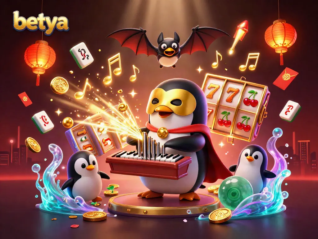 Experience the thrills of Betya with an exciting 3D scene featuring slots, gold coins, and festive elements.