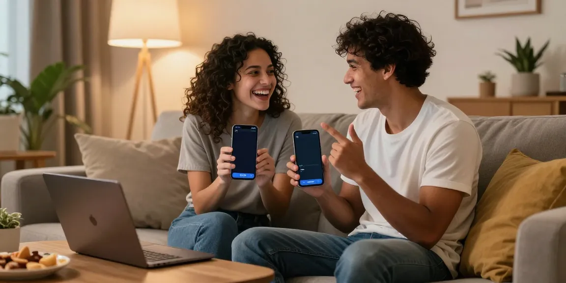 Engaging couple enjoying free AI sex chat at home on cozy couch, showcasing intimate interaction.