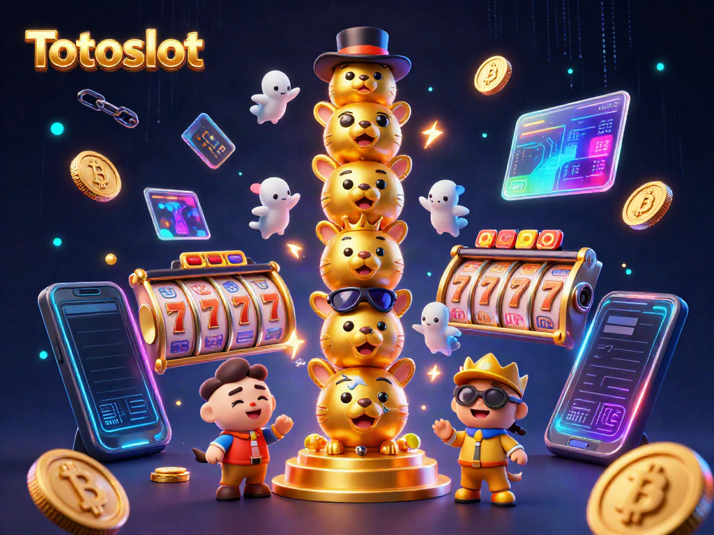 Menangkan Totoslot dengan simbol slot dan totem bertema kasino yang bersinar.
