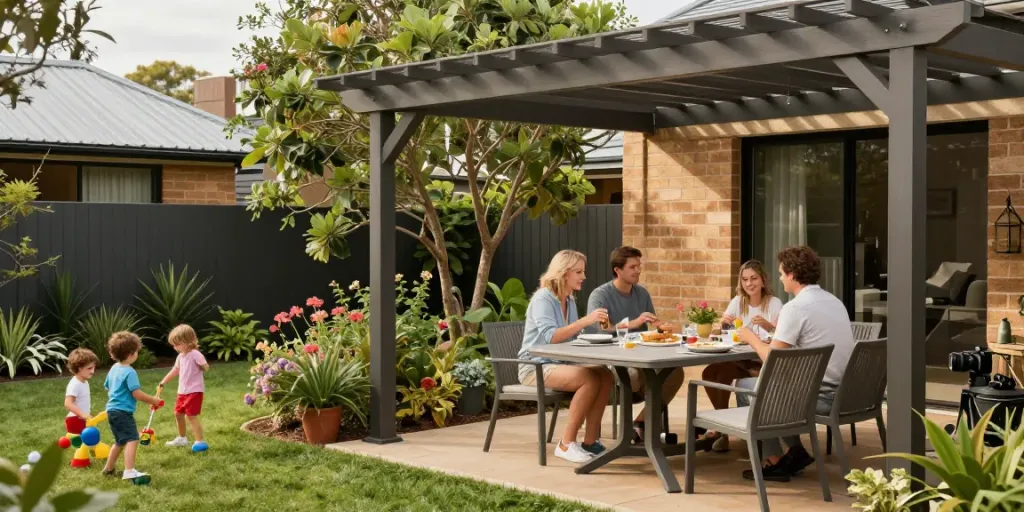 Pergola Builders Sydney creating inviting outdoor spaces for families to enjoy.