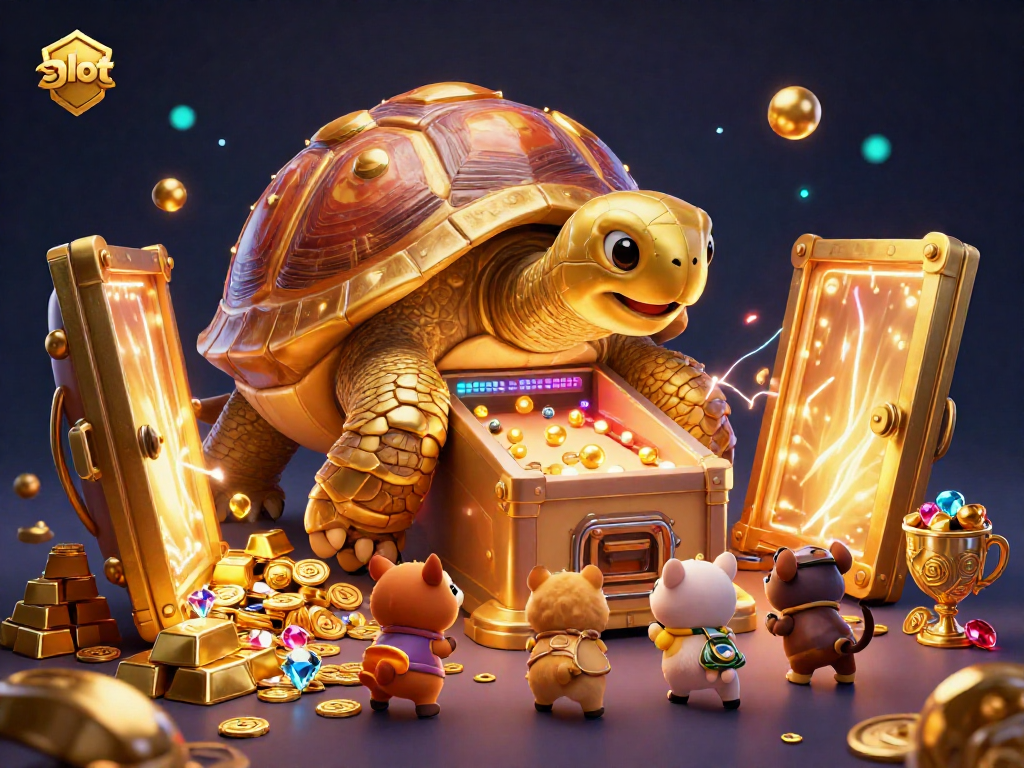 Play engaging slot games with vibrant characters in a colorful casino scene.