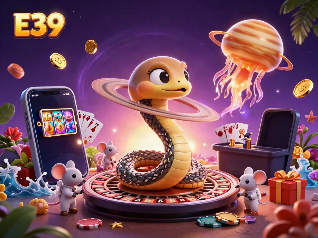 Experience winning with E39: astronaut mice betting on a cosmic roulette wheel amidst vibrant casino themes.