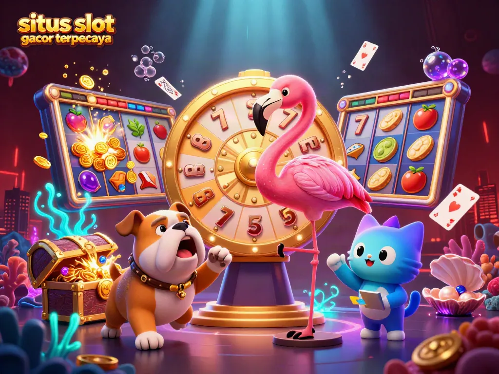 Engage in gaming thrills with our vibrant illustration of situs slot gacor terpercaya, featuring various slot elements.