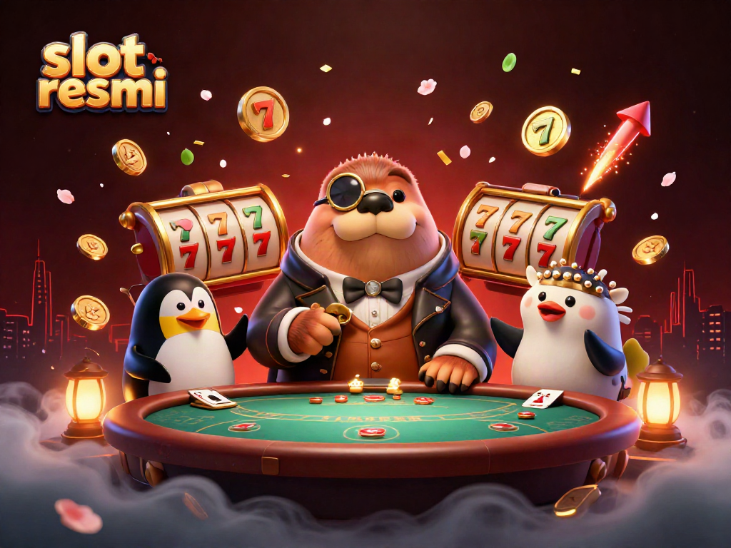 Experience floating slot reels with the jolly walrus and friends at a vibrant underwater casino, themed "slot resmi."