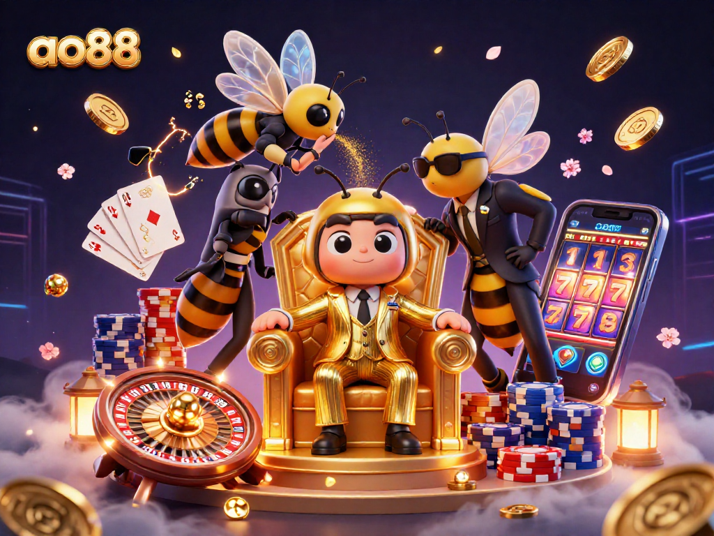 Experience the excitement at ao88 with vibrant casino elements in a 3D illustration