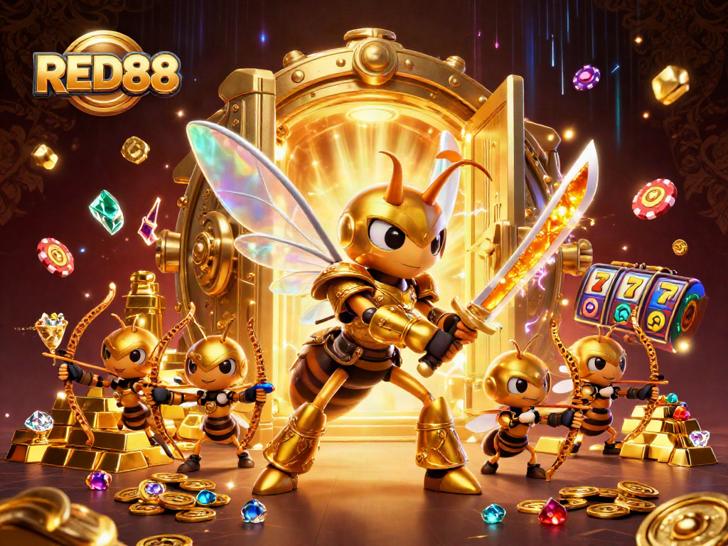 Experience thrilling gameplay with RED88 set against a vibrant casino backdrop of fortune.
