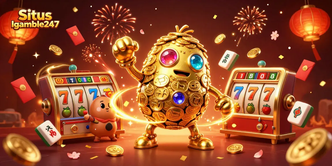 Experience winning spins at Situs Igamble247 with vibrant casino elements and celebratory effects.