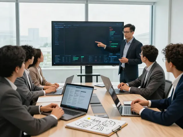 Team collaborating in deepfake free meetings showcasing technology and analytics.