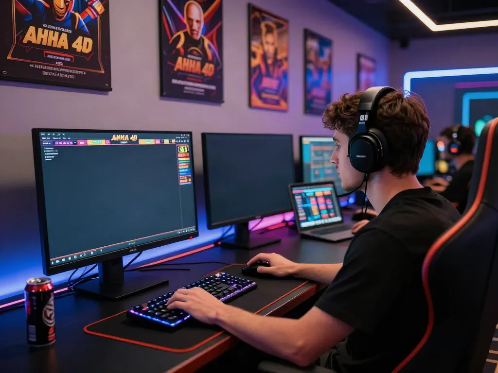 AHHA 4D online gambling gamer immersed in vibrant gameplay