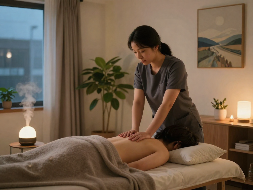 Relaxing 서울출장안마 therapy session in a cozy home environment with soothing ambiance.