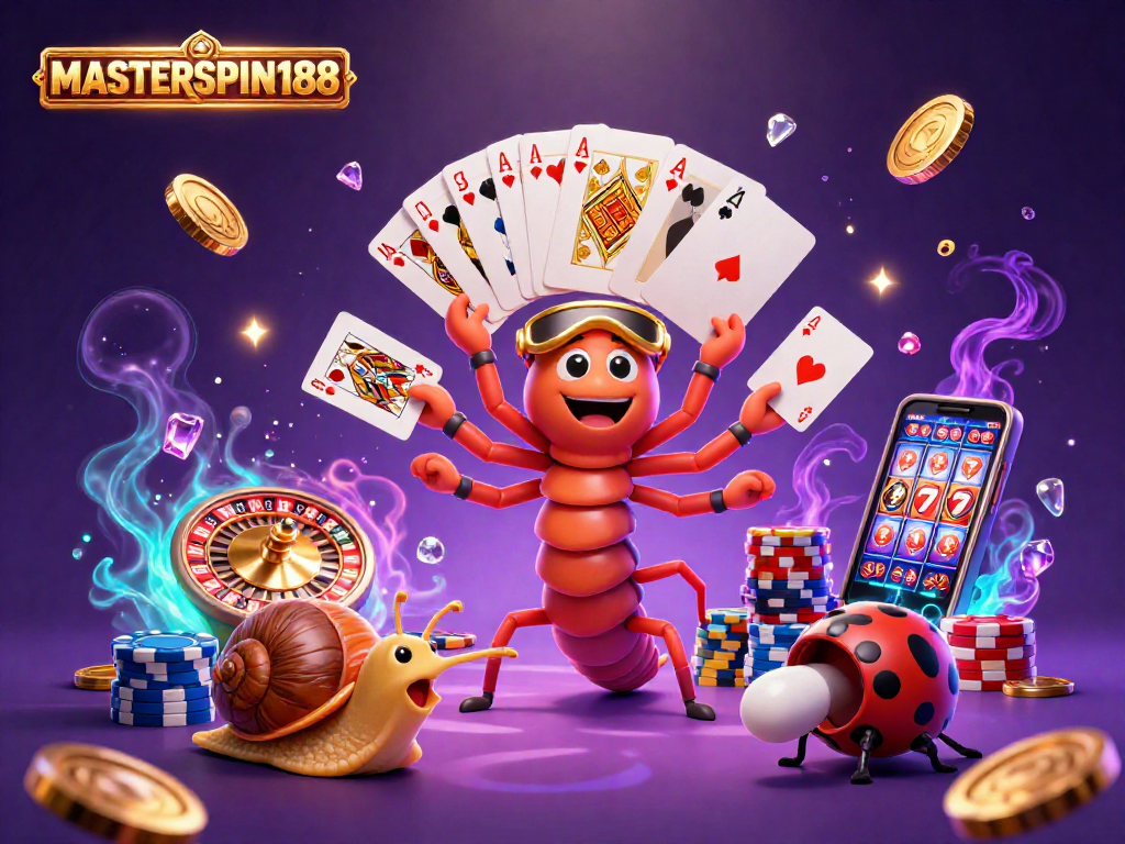 Experience thrilling gameplay at MASTERSPIN188 with colorful characters amidst vibrant casino elements.