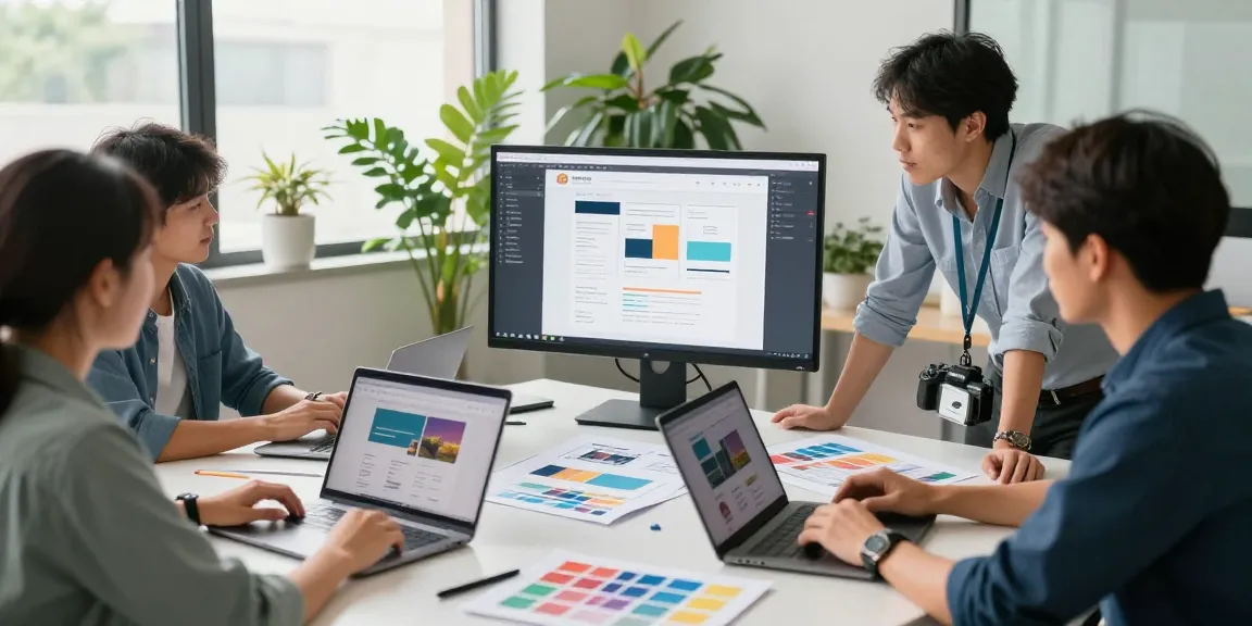Sanumwebdesign team collaborating on innovative website designs in a modern office environment.