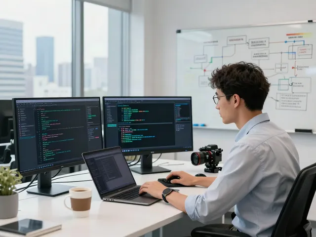 Data scientist analyzing metrics to find AI datasets in a modern tech workspace.