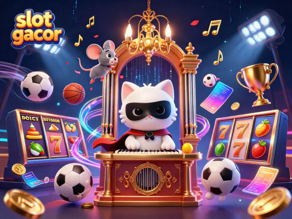 Engage with slot gacor excitement in a vibrant casino scene of animated characters and elements.