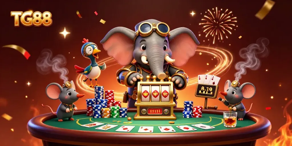 Experience thrilling gameplay at TG88 with steampunk elements and vibrant casino visuals.