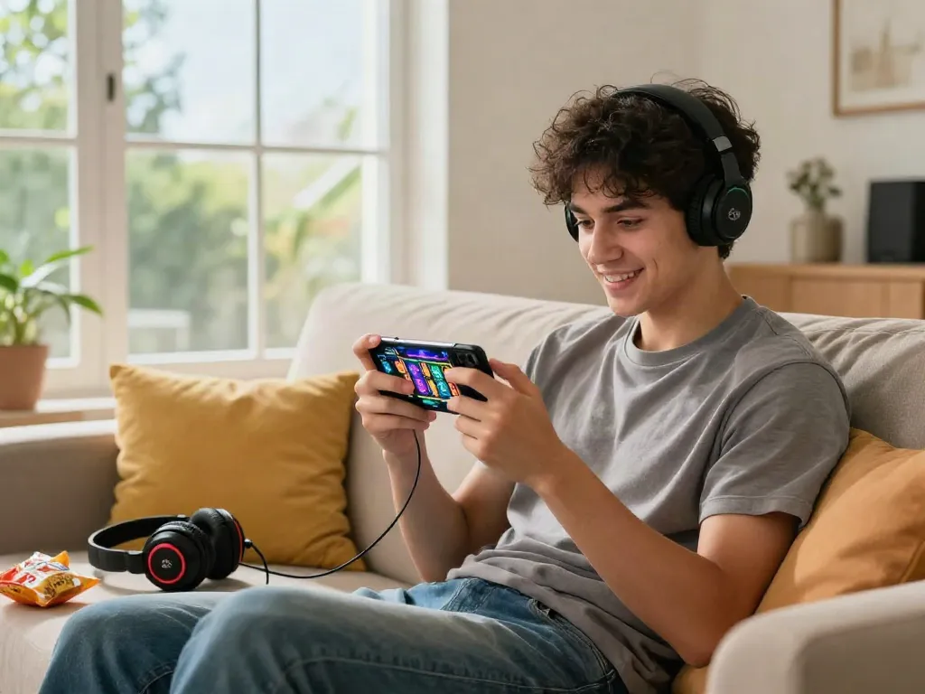 Pengguna dewi19 asyik bermain game slot di smartphone dengan lingkungan nyaman.