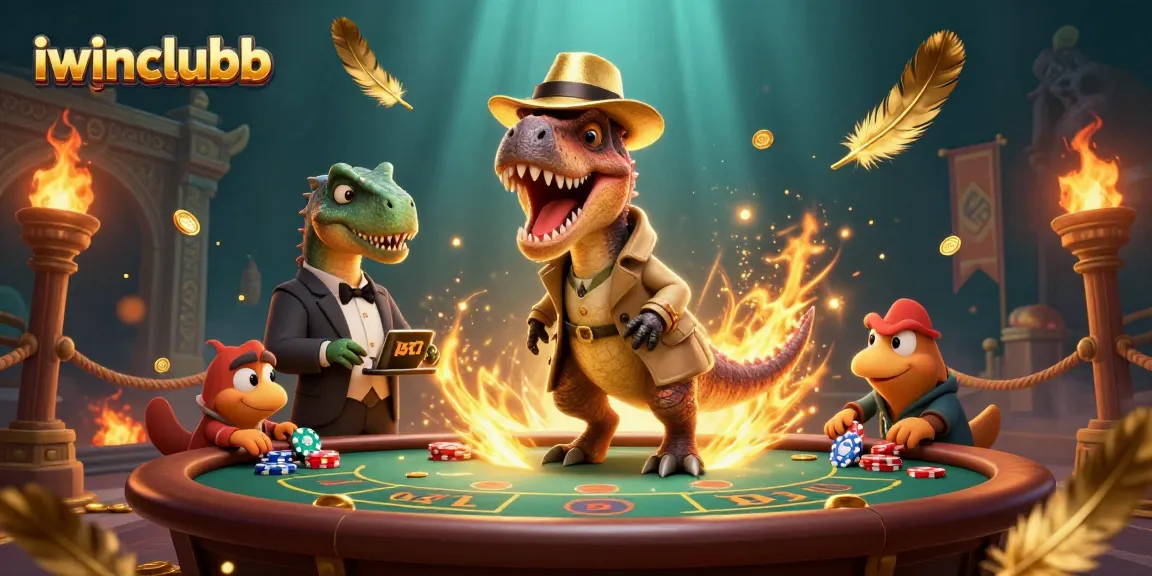 Engage with iwinclubb's vibrant casino scene featuring a velociraptor counter, stegosaurus pit boss, and compy pickpocket.