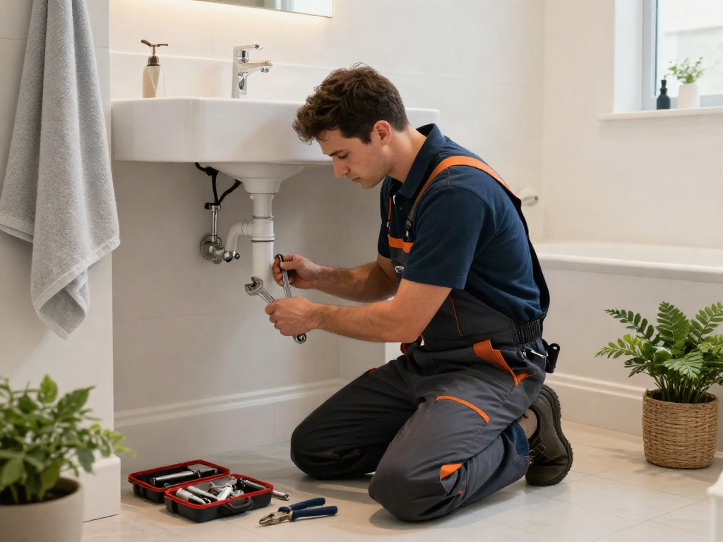 Expert plumber from wefix london repairing bathroom plumbing with tools, showcasing professional service.
