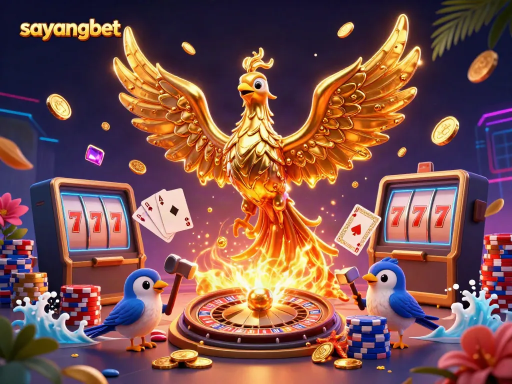 Experience thrilling gaming with sayangbet's molten phoenix and golden coins in the vibrant casino scene.