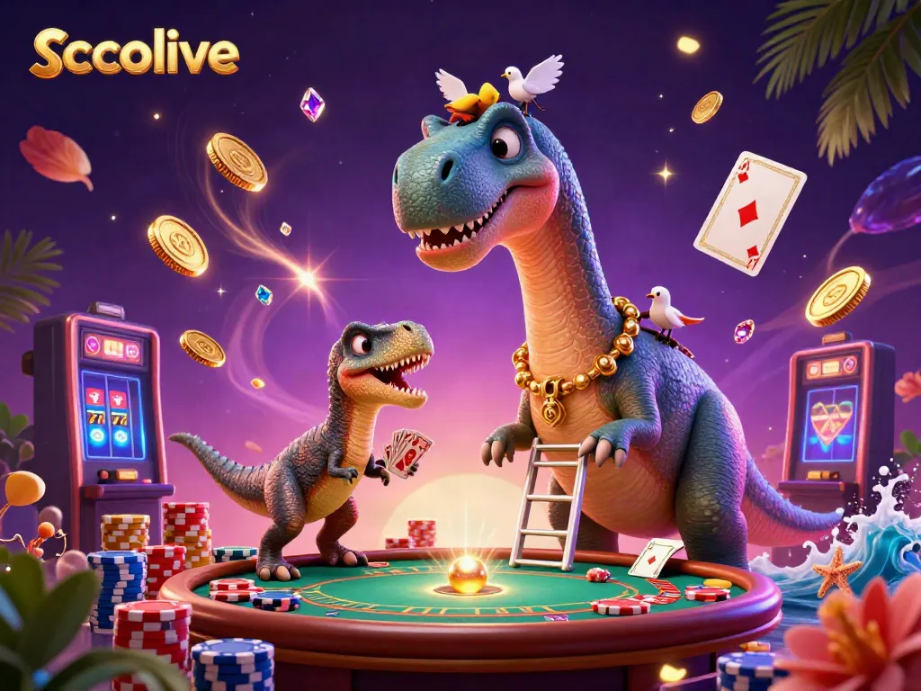 Experience the fun of socolive with a captivating 3D casino scene featuring vibrant characters and gambling elements.