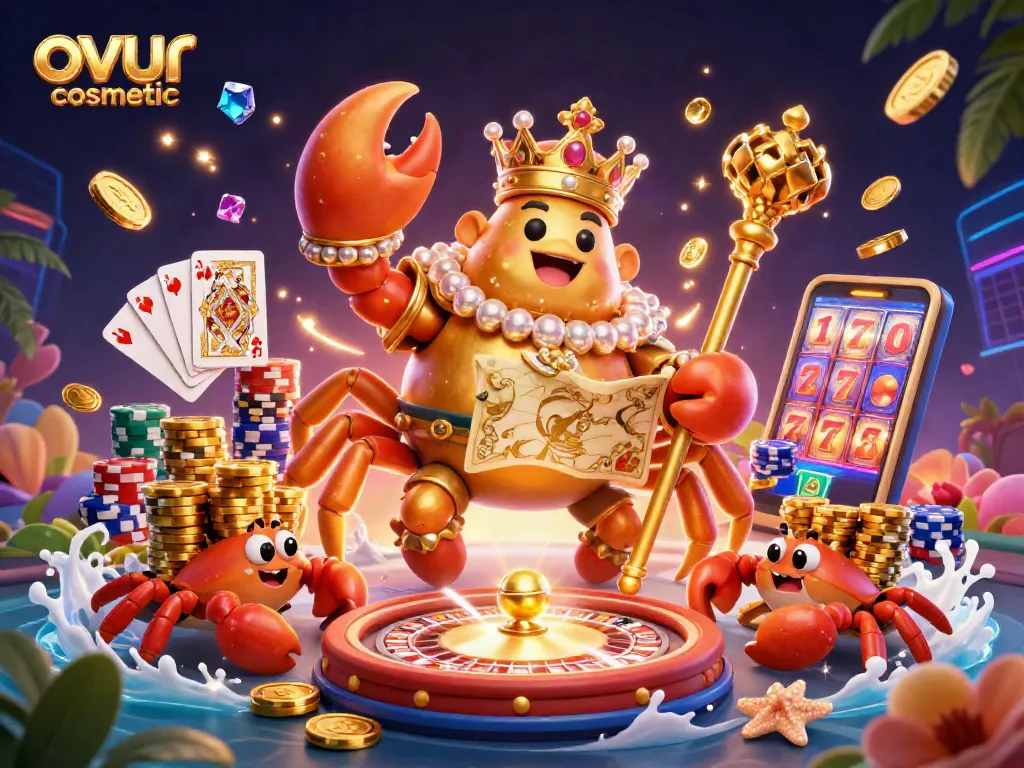 Engage with the ovur cosmetic scene featuring a crab emperor and sparkling gambling elements.