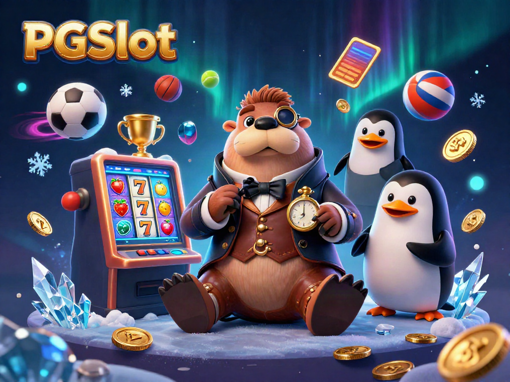 Engaging scene of PGSlot with a walrus in a Victorian outfit at an underwater slot machine.